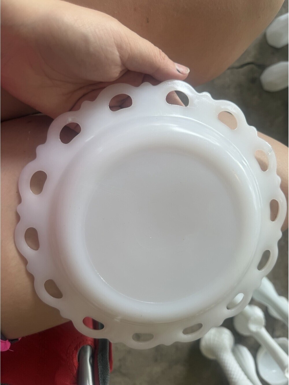 Vintage Anchor Hocking Old Colony Lace Edge Milk Glass 8 1/4" Salad Plate